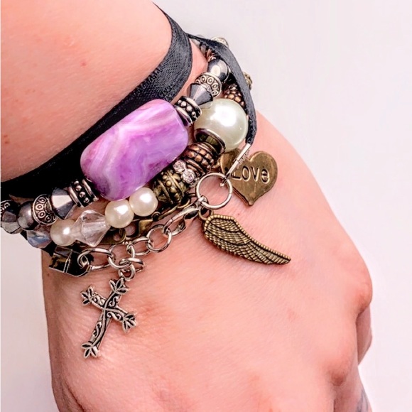 Rustic Wing & Cross Ribbon Bracelet Stack - Picture 6 of 6